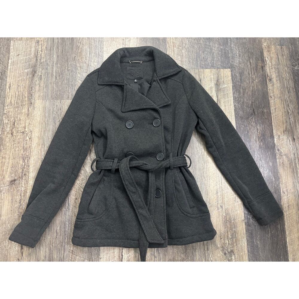 J2 Womens Charcoal Gray Double Breasted Belted Pea‎ Coat Jacket Small RN114542